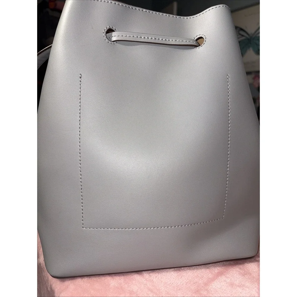 Lauren Ralph Lauren Gray Bucket Drawstring Purse. Silver Hardware. 9x 11.5